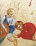 Jezus umije učencem noge, Rupnik, mozaik v kapeli Redemptoris Mater, Vatikan 