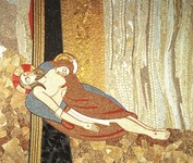 Snemanje s križa, Rupnik, mozaik v kapiteljski dvorani katedrale Santa María la Real de la Almudena, Madrid  